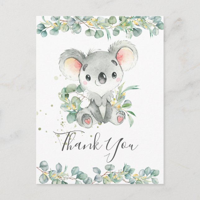 Eucalyptus Greenery Cute Koala Birthday Thank You Postcard (Front)
