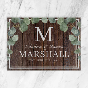 Eucalyptus Greenery Dark Wood Couple Wedding Gift Cutting Board