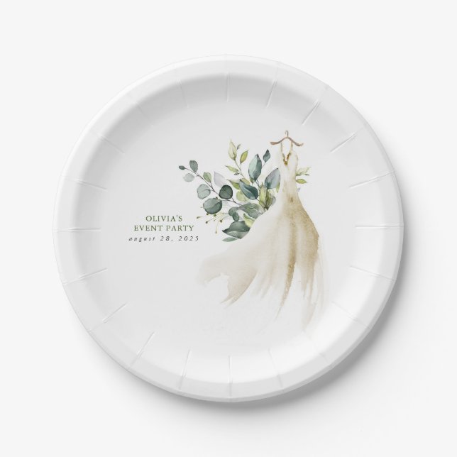 Eucalyptus Greenery Dress  Elegant Paper Plate (Front)