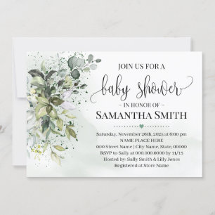 Eucalyptus greenery dust watercolor baby shower invitation
