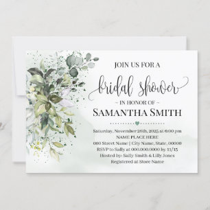 Eucalyptus greenery dust watercolor bridal shower invitation