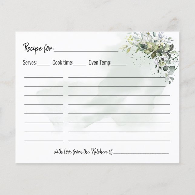 Eucalyptus greenery dust watercolor Recipe card (Front)