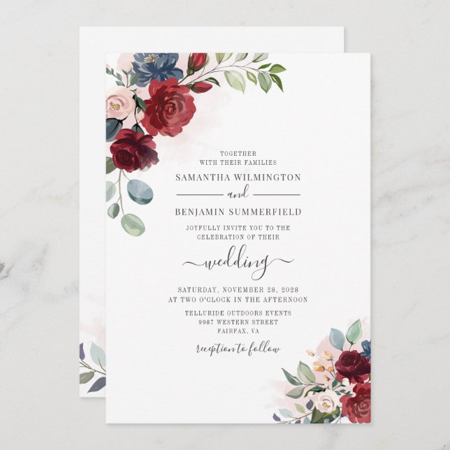 Eucalyptus Greenery Dusty Blue Botanical Wedding Invitation (Front/Back)