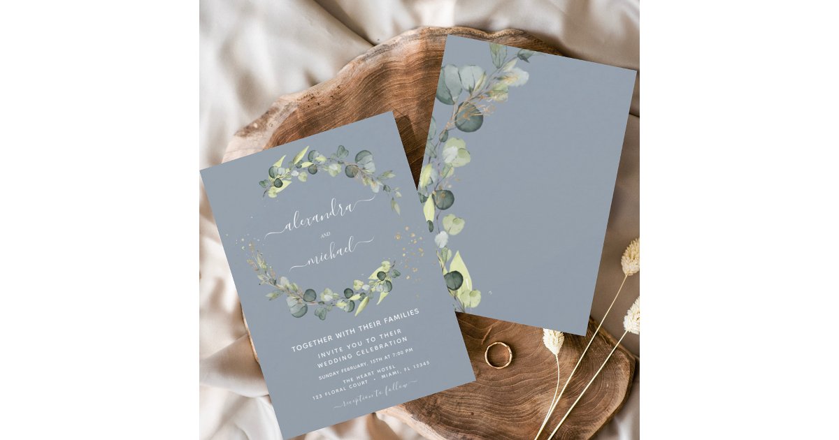 Eucalyptus Greenery Dusty Blue Elegant Wedding Invitation | Zazzle