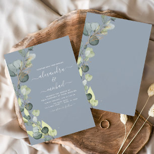 Eucalyptus Greenery Dusty Blue Elegant Wedding Invitation