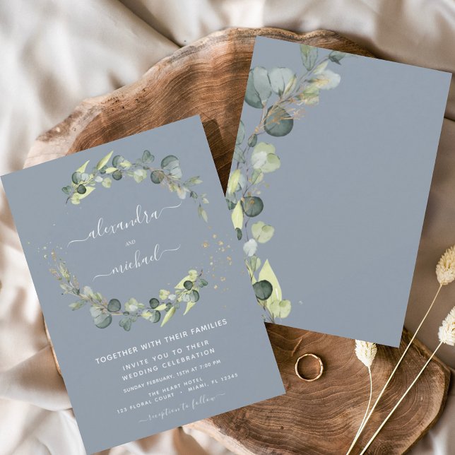 Eucalyptus Greenery Dusty Blue Elegant Wedding Invitation (Creator Uploaded)