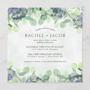 Eucalyptus Greenery Dusty Blue Floral Wedding Invitation