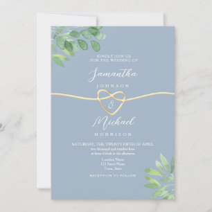 Eucalyptus Greenery Dusty Blue Wedding Invitation