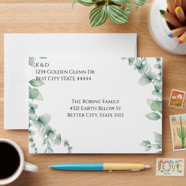 Eucalyptus Greenery Elegant Botanical Wedding  Envelope (Desk)
