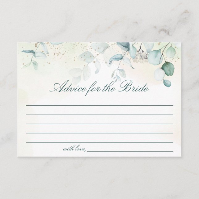 Eucalyptus Greenery Elegant Bridal Shower Advice Card (Front)
