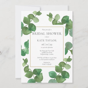 Eucalyptus Greenery Elegant Gold Bridal Shower Invitation