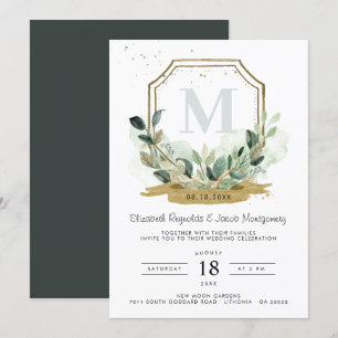Eucalyptus Greenery Elegant Gold Crest Wedding Invitation