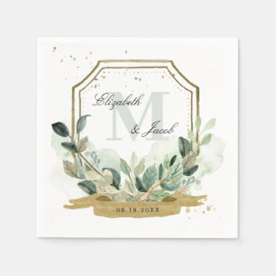Eucalyptus Greenery Elegant Gold Crest Wedding Napkin