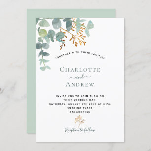Eucalyptus greenery elegant gold modern wedding invitation