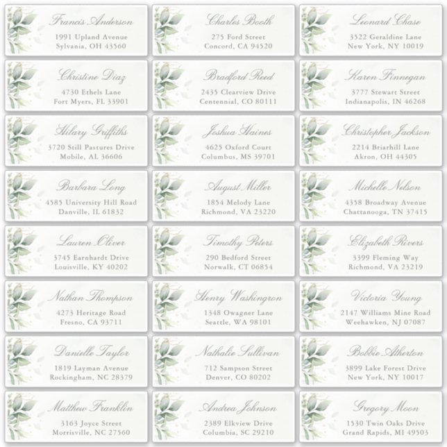 Eucalyptus Greenery Elegant Guest Address (Front)