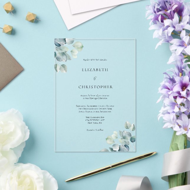 Eucalyptus Greenery Elegant Minimalist Wedding Acrylic Invitations (Insitu (Wedding))