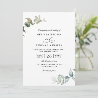 Eucalyptus Greenery Elegant Modern QR Code Wedding Invitation