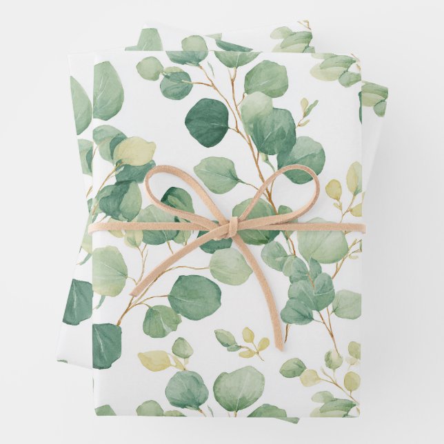 Eucalyptus Greenery Elegant Pattern Wrapping Paper Sheet (In situ)
