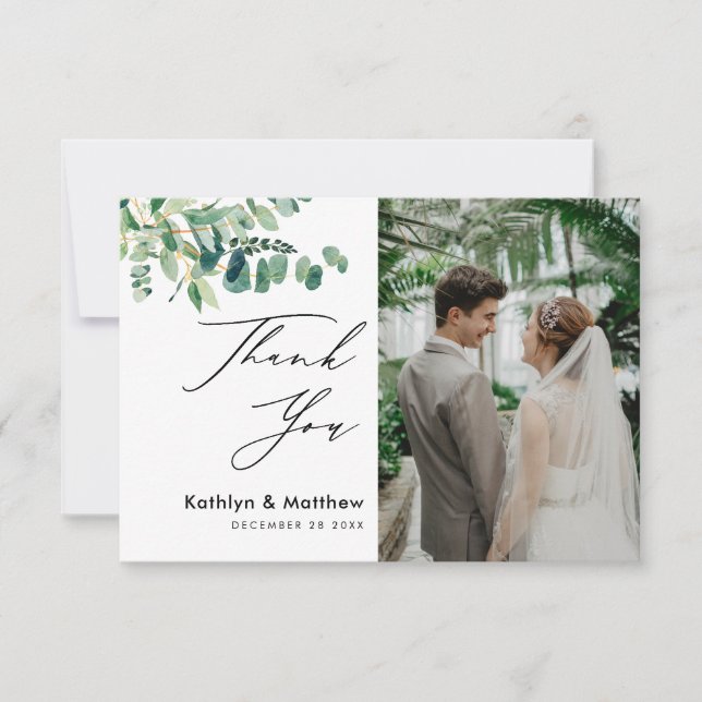 Eucalyptus Greenery Elegant Photo Thank You Card  (Front)