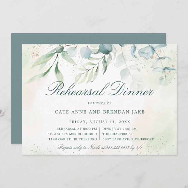Eucalyptus Greenery Elegant Rehearsal Dinner Invitation (Front/Back)