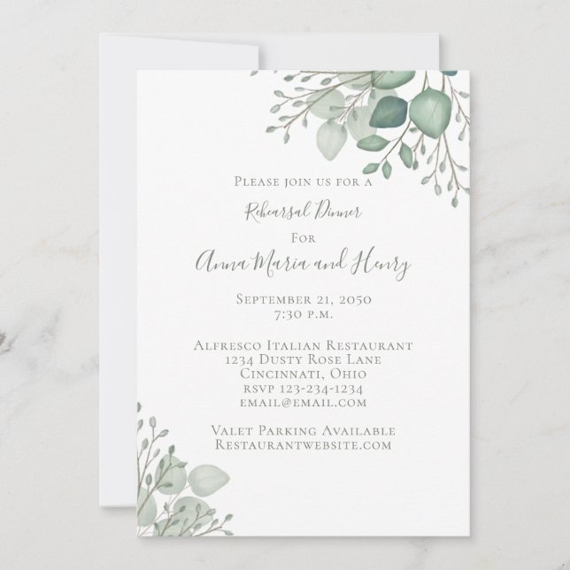 Eucalyptus Greenery Elegant Rehearsal Dinner Invitation (Front)