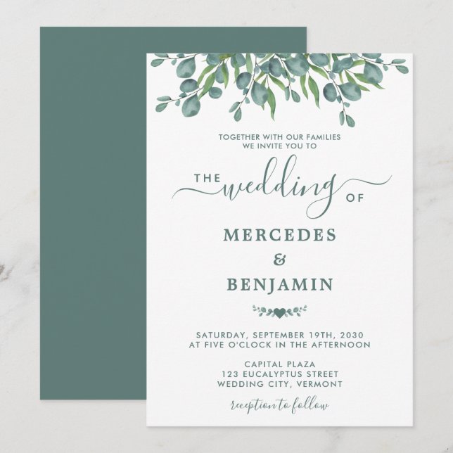 Eucalyptus Greenery Elegant Sage Wedding Invitation (Front/Back)