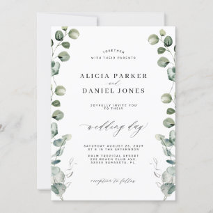 Eucalyptus greenery elegant script wedding invitation