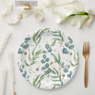 Eucalyptus Greenery Elegant Watercolor Pattern Paper Plate