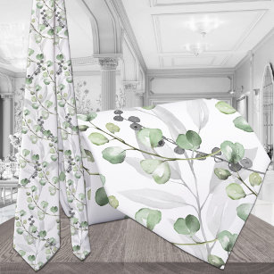 Eucalyptus Greenery Elegant Watercolor Wedding Tie