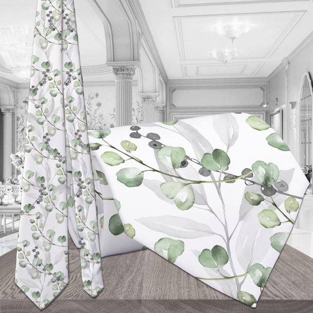 Eucalyptus Greenery Elegant Watercolor Wedding Tie (Creator Uploaded)