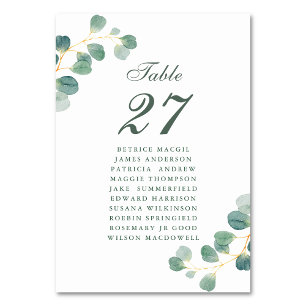 Eucalyptus Greenery Elegant Wedding Guest Name Table Number