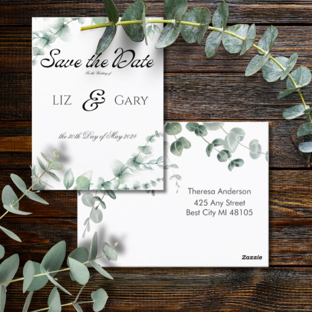 Eucalyptus Greenery Elegant Wedding Save the Date Postcard (Creator Uploaded)