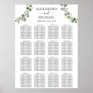 Eucalyptus Greenery Elegant Wedding Seating Poster