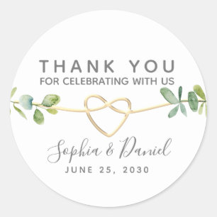 Eucalyptus Greenery Elegant Wedding Thank You Classic Round Sticker