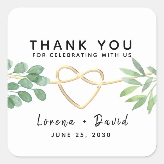 Eucalyptus Greenery Elegant Wedding Thank You Square Sticker (Front)