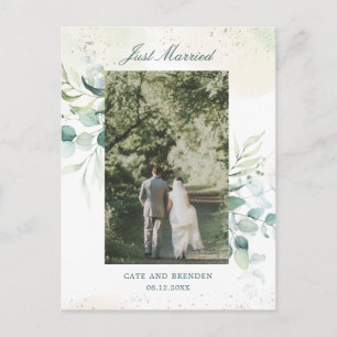 Eucalyptus Greenery Elopement Wedding Photo Announcement Postcard