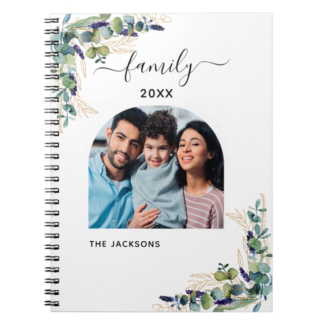 Eucalyptus greenery family photo name  notebook (Front)