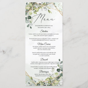 Eucalyptus Greenery Faux Gold Frame Wedding Dinner Menu