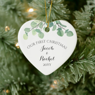 Eucalyptus Greenery First Christmas Married Photo Ceramic Tree Decoration