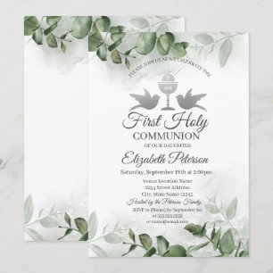 Eucalyptus Greenery First Holy Communion   Invitation