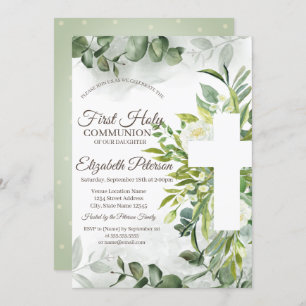 Eucalyptus Greenery First Holy Communion  Invitation