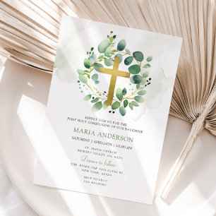 Eucalyptus Greenery First Holy Communion  Invitation