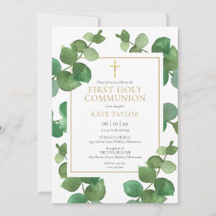 Eucalyptus Greenery First Holy Communion Invitation