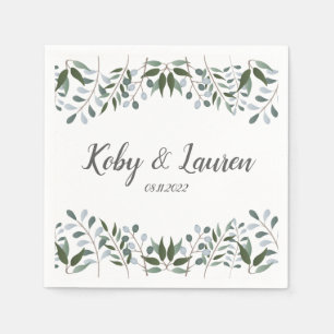 Eucalyptus Greenery Floral Anniversary Date Napkin