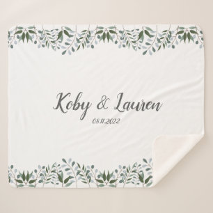 Eucalyptus Greenery Floral Anniversary Date Sherpa Blanket