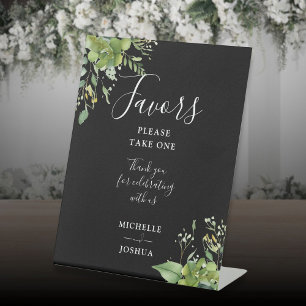 Eucalyptus Greenery Floral Black And White Favours Pedestal Sign