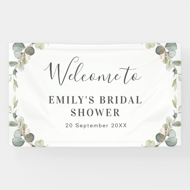eucalyptus greenery floral bridal shower welcome banner (Horizontal)