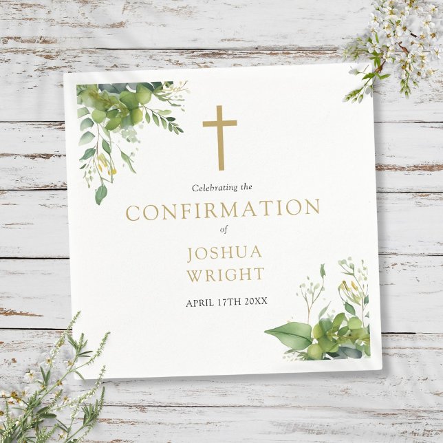Eucalyptus Greenery Floral Confirmation Napkin (Eucalyptus Greenery Floral Confirmation Napkins)
