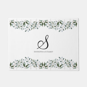 Eucalyptus Greenery Floral Family Name Doormat