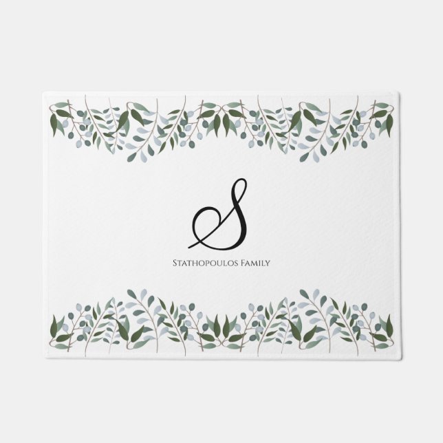 Eucalyptus Greenery Floral Family Name Doormat (Front)